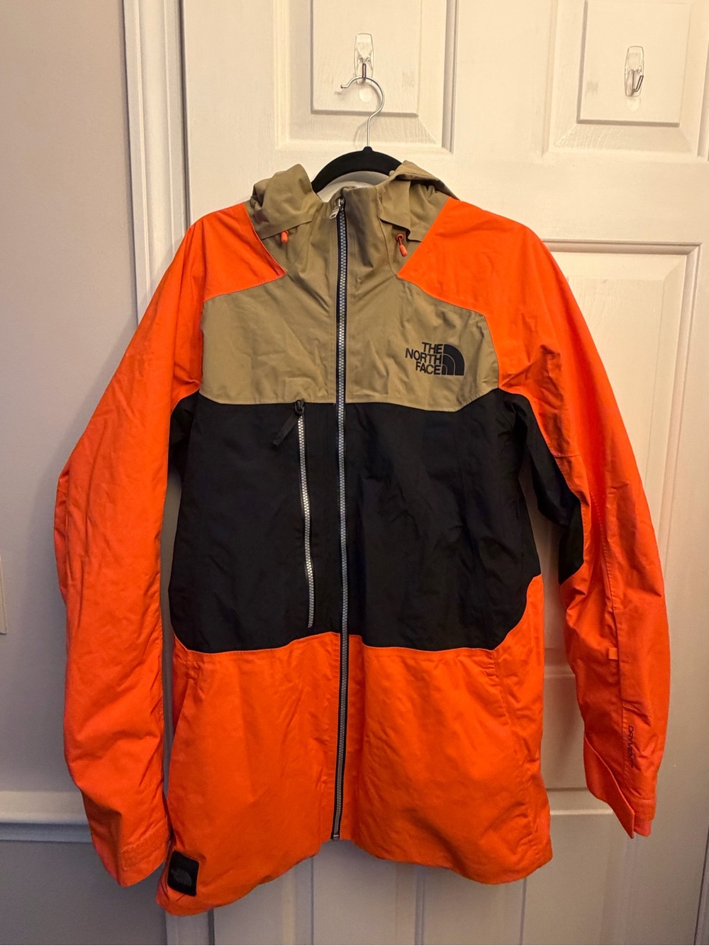 The North Face Men's Colorblock Hooded Rain Jacket - Orange/Black/Tan